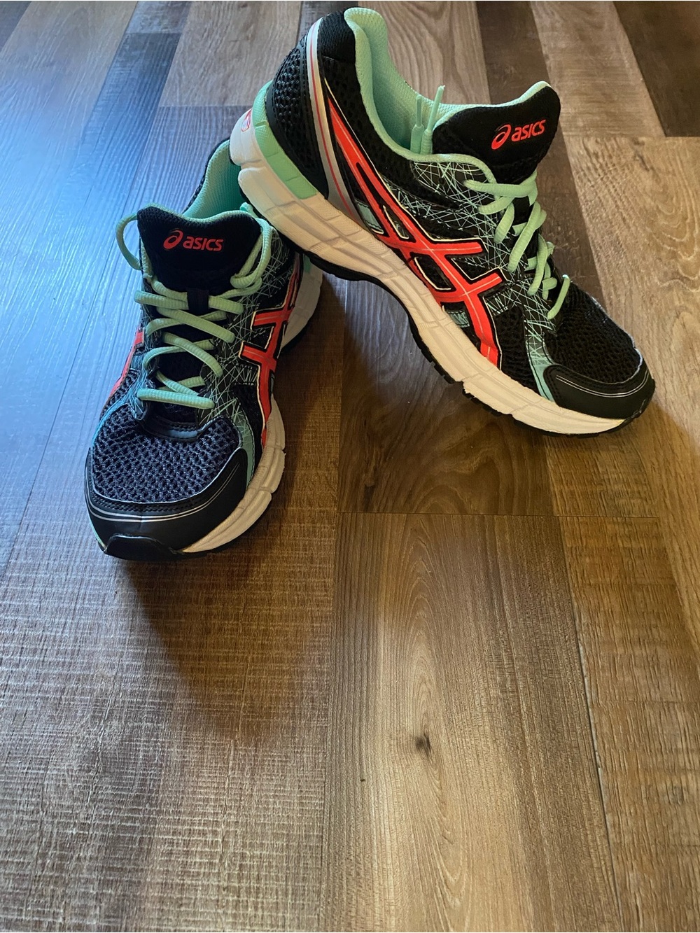 Asics Black Running Shoes with Mint and Coral Accents